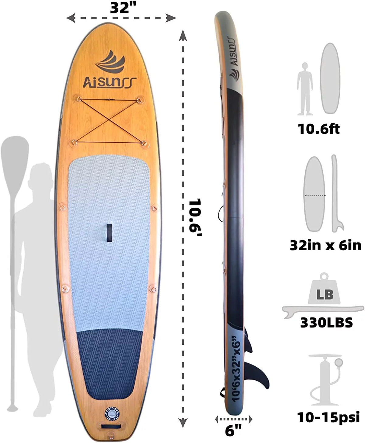 10.6Ft Inflatable Stand up Paddle Board with All Accessories S486804