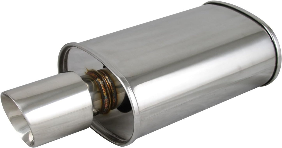 Polished Oval Muffler Exhaust Double Wall 3.5" Slant Tip 2.5" Inlet C892