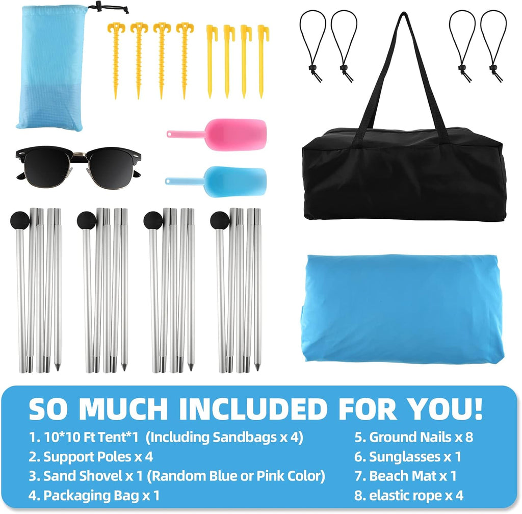 10x10 FT Pop Up Beach Sun Shade Tent with Carrying Bag F7070