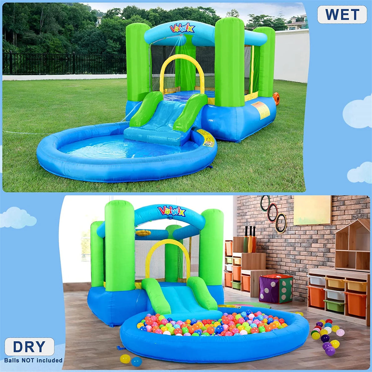 Inflatable Bounce House with Blower, Waterslide & Pool C782