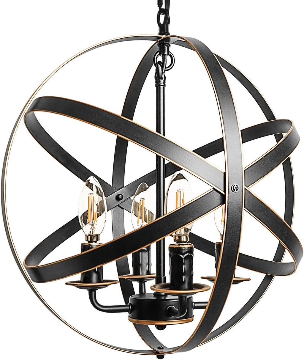 Black 6-Light Farmhouse Chandelier with Spherical Shade Q22738