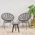 3 Piece Outdoor Acacia Wood Conversation Set in Gray G906808