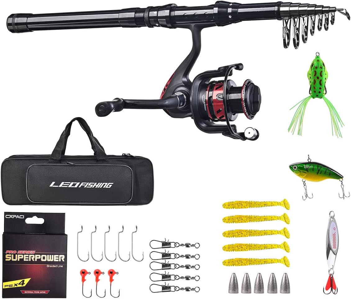 Telescopic Carbon Fiber Fishing Rod and Reel Combos Set with Carrier Bag Y8099
