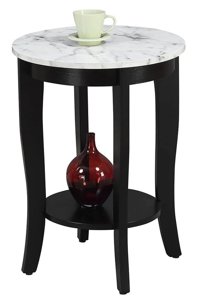 White Faux Marble Round End Table Y2108