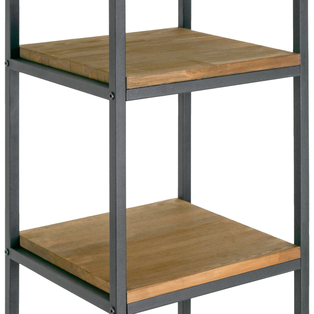 Brown Pine Wood Shelf Etagere Bookcase with Metal Frame E59414
