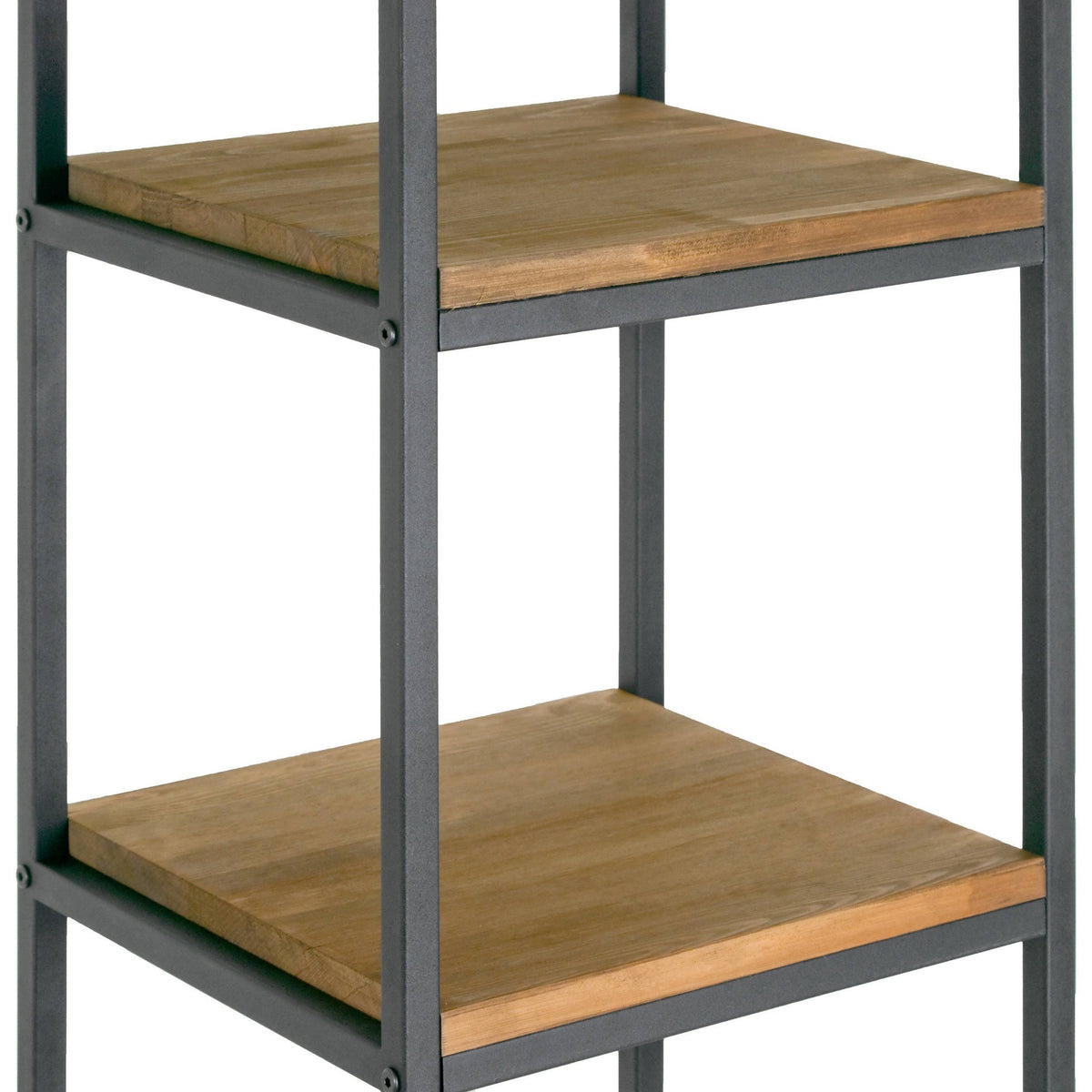 Brown Pine Wood Shelf Etagere Bookcase with Metal Frame E59414