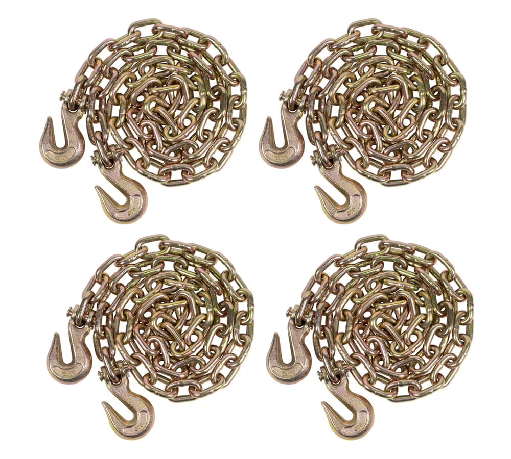4 Pack 1/2 Inch x 20 FT Grade 70 Binder Chain with Clevis Grab Hooks R371