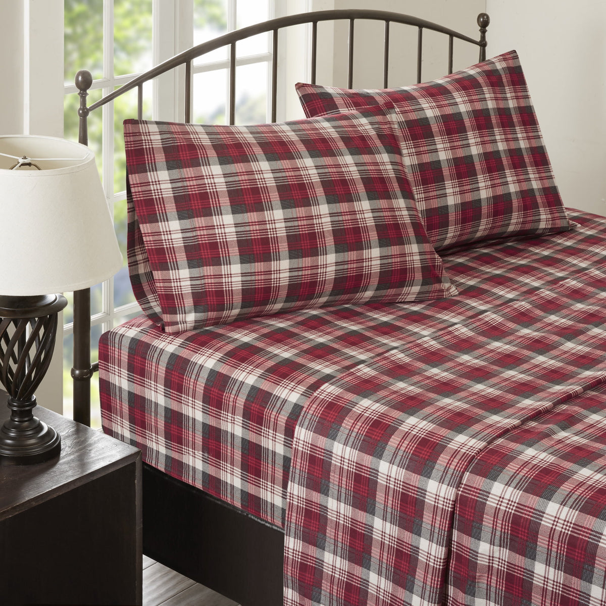 Cotton Sheet Set Cal King Red Plaid F707