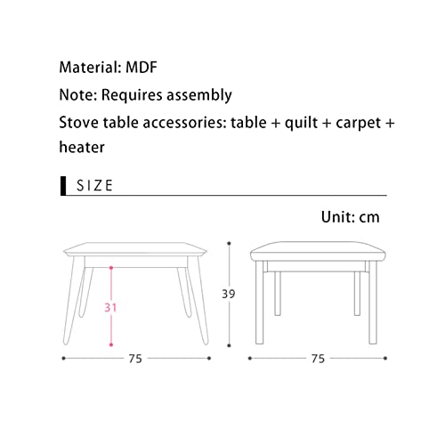 Grey 105 * 75 * 38cm Kotatsu Heater Table Set U427