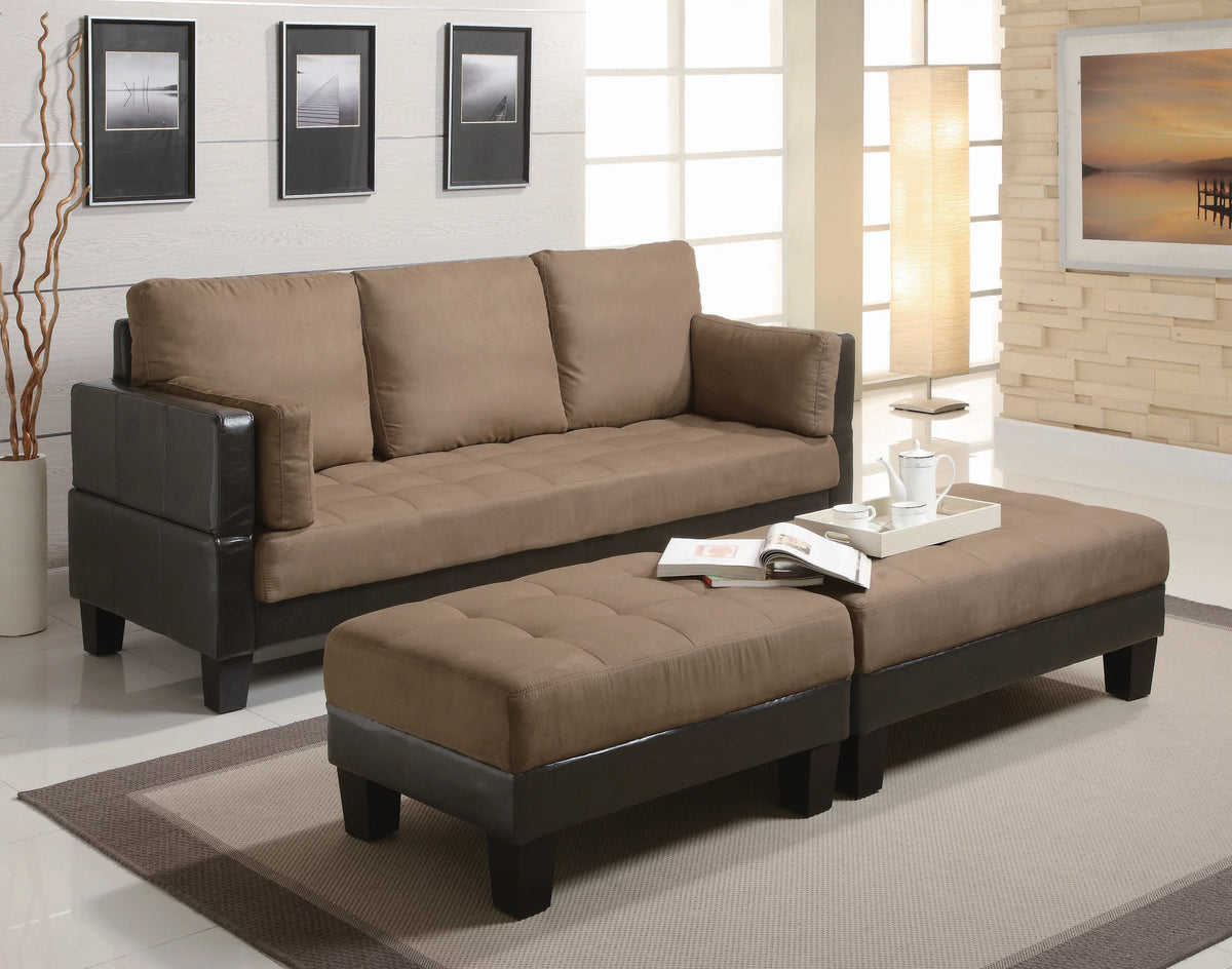 Brown Upholstered Sofa Bed with 2 Ottomans J419