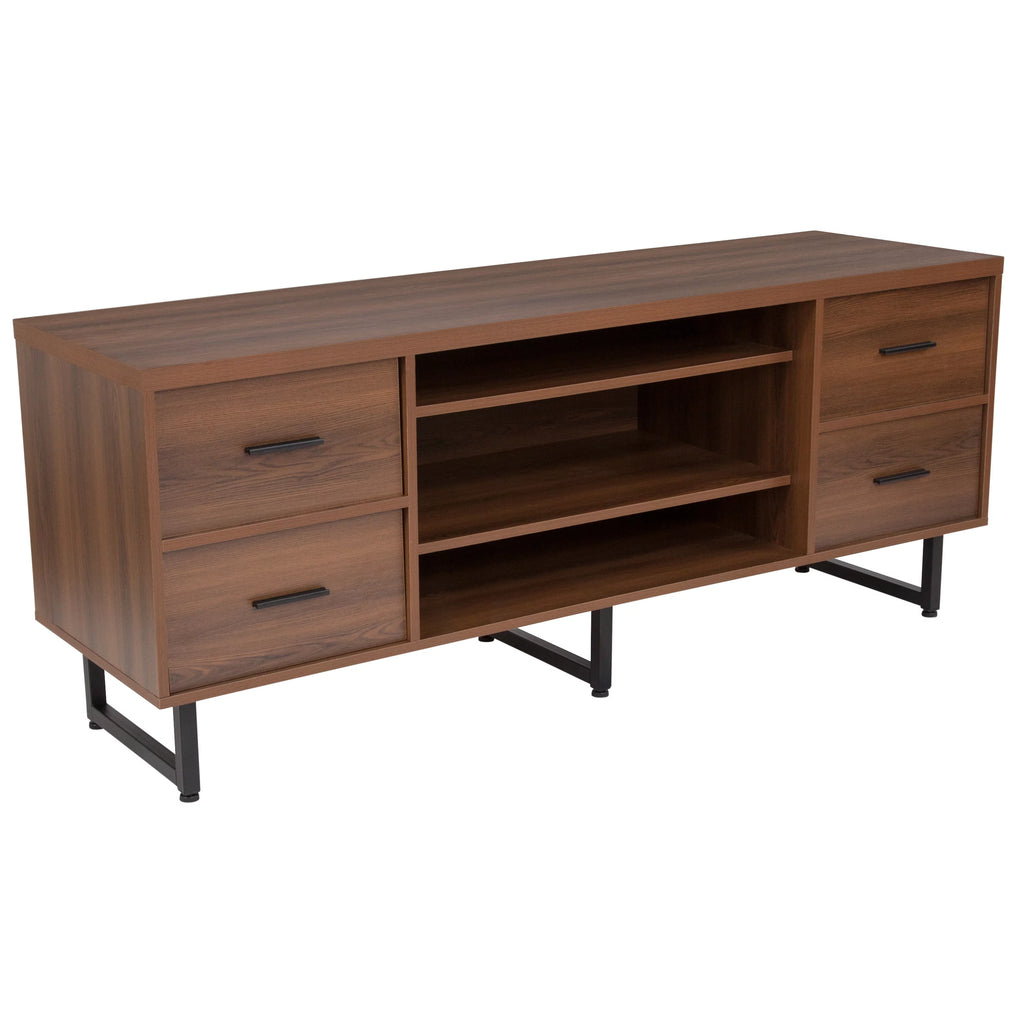 Rustic Wood Grain Three Shelf Four Drawer TV Stand with Metal Legs G202