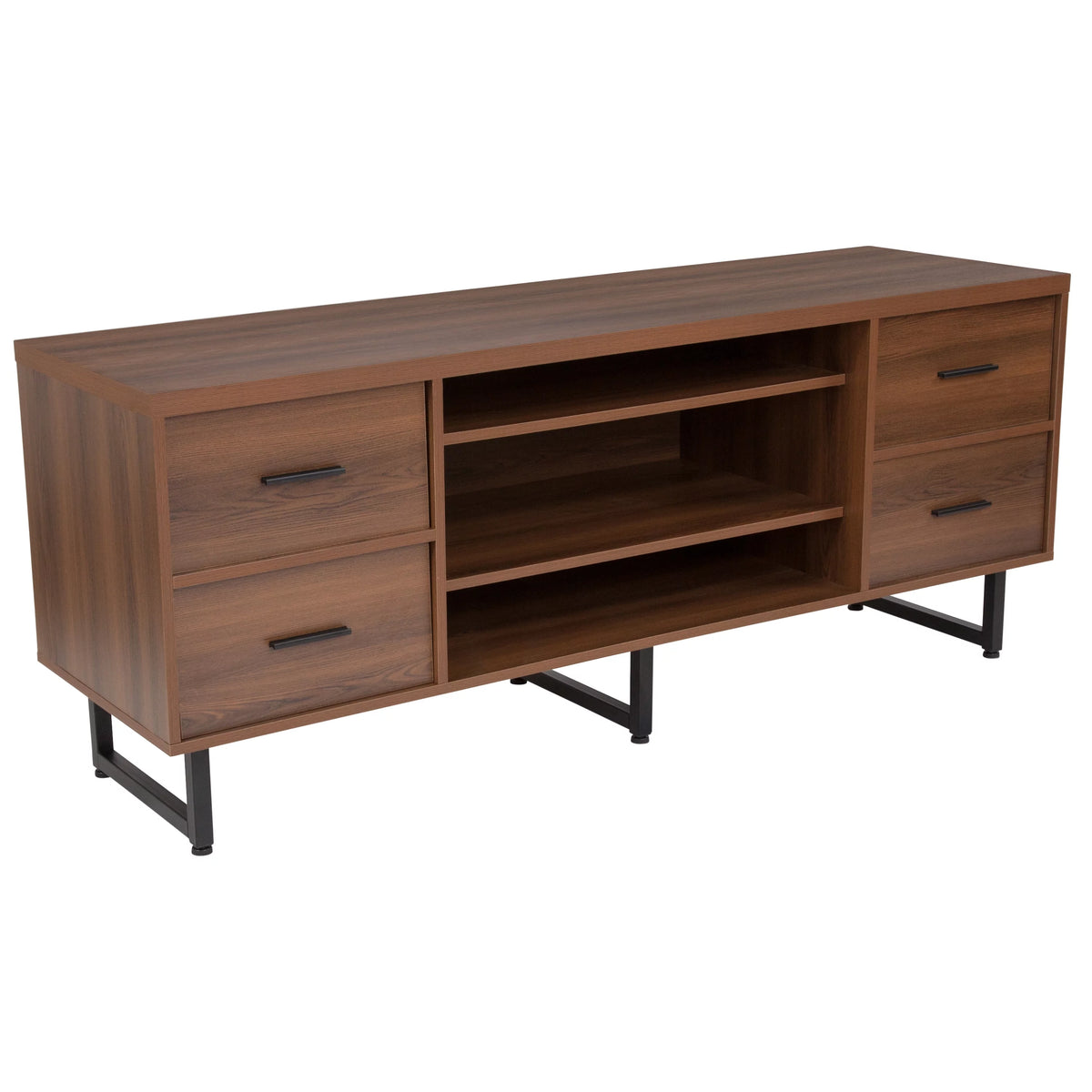 Rustic Wood Grain Three Shelf Four Drawer TV Stand with Metal Legs G202