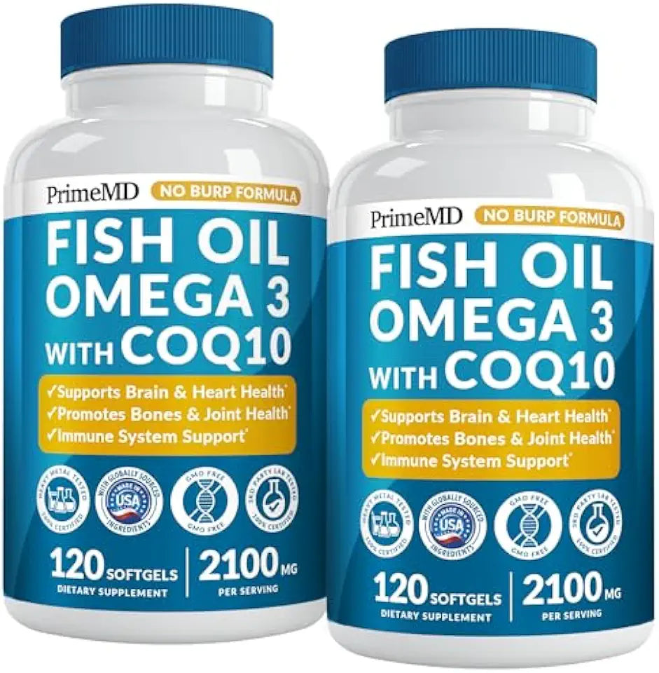 2100mg Omega 3 Fish Oil with Vitamins D3 & K2 and CoQ10, Pack of 2 W71630