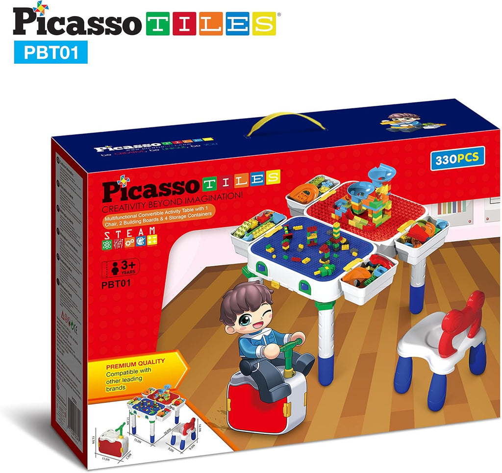 Kids Play Table & Chair Set with Storage, 331pcs Building Blocks and Marble Run Z636