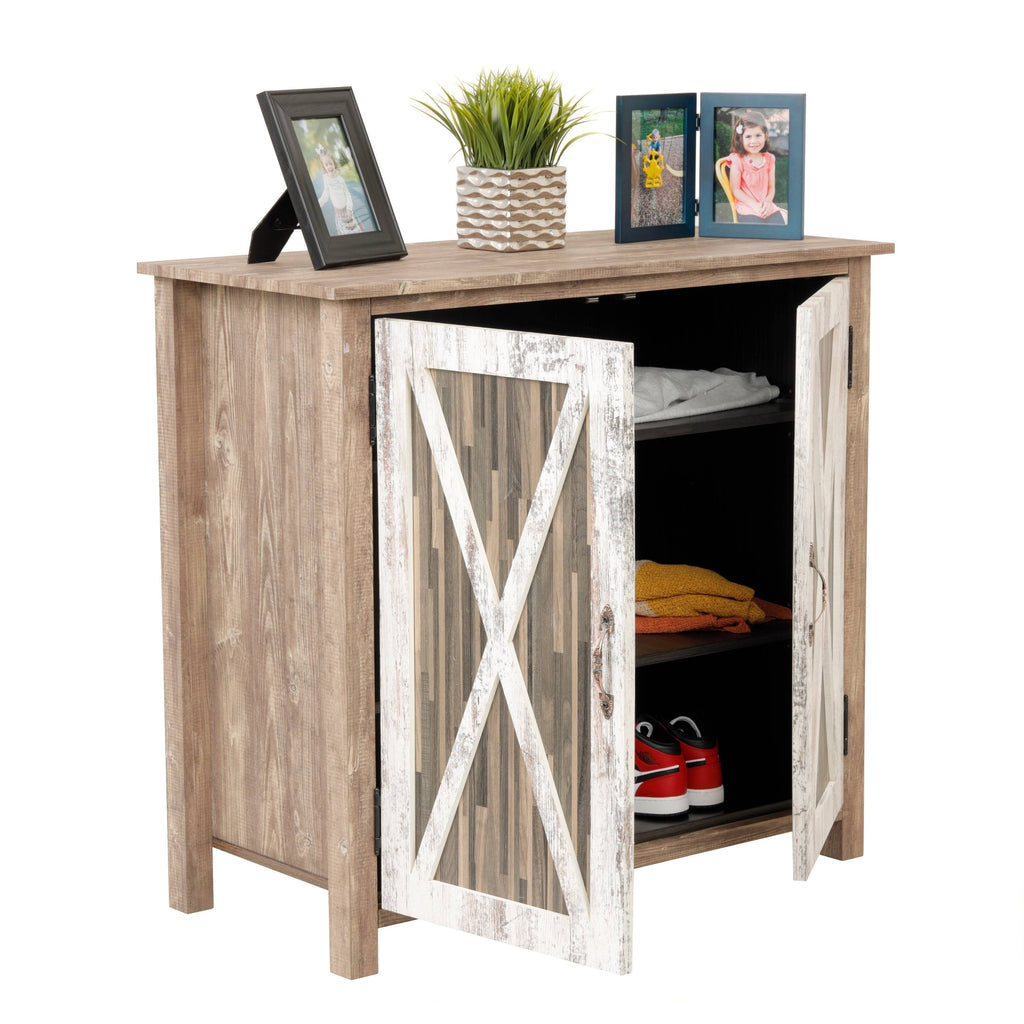 Two Door Cabinet with Rustic Barn Style Doors U377