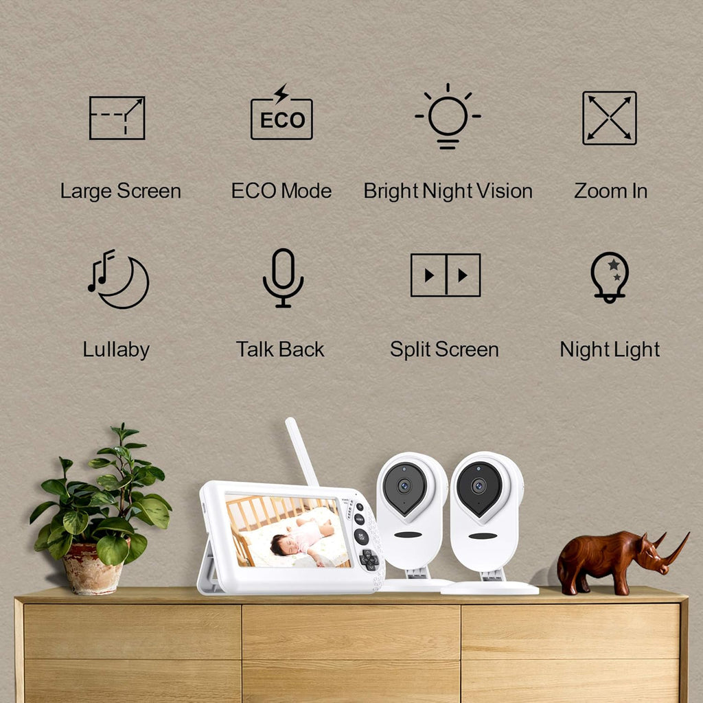 4.3 1080P HD Split-Screen Video Baby Monitor with 2 Cameras and Audio I544