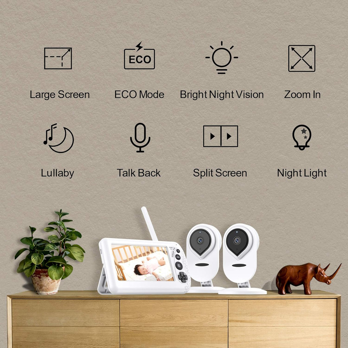 4.3 1080P HD Split-Screen Video Baby Monitor with 2 Cameras and Audio I544