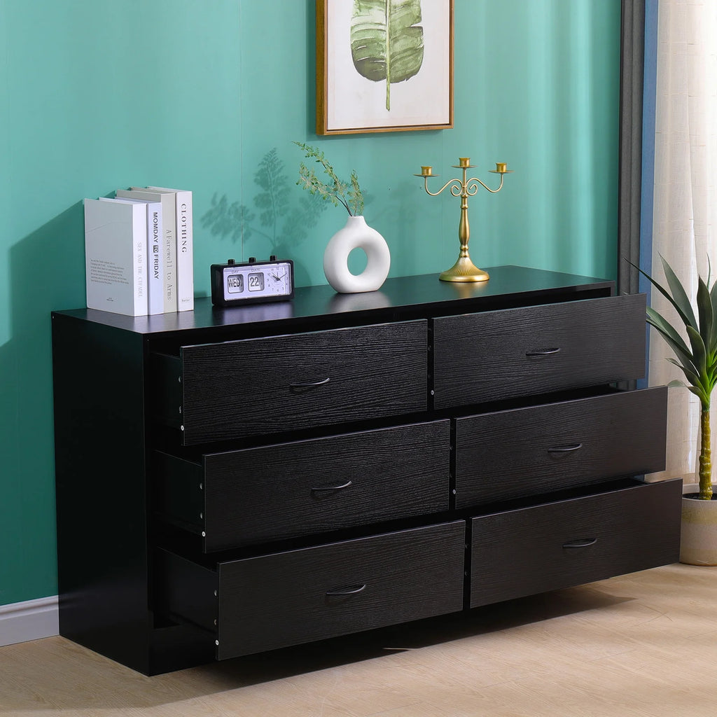 Black 6 Drawer Wood Dresser C117047