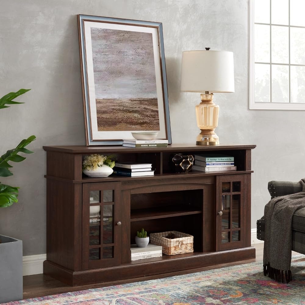 Brown MDF Veneer Corner TV Stand with Storage H3636