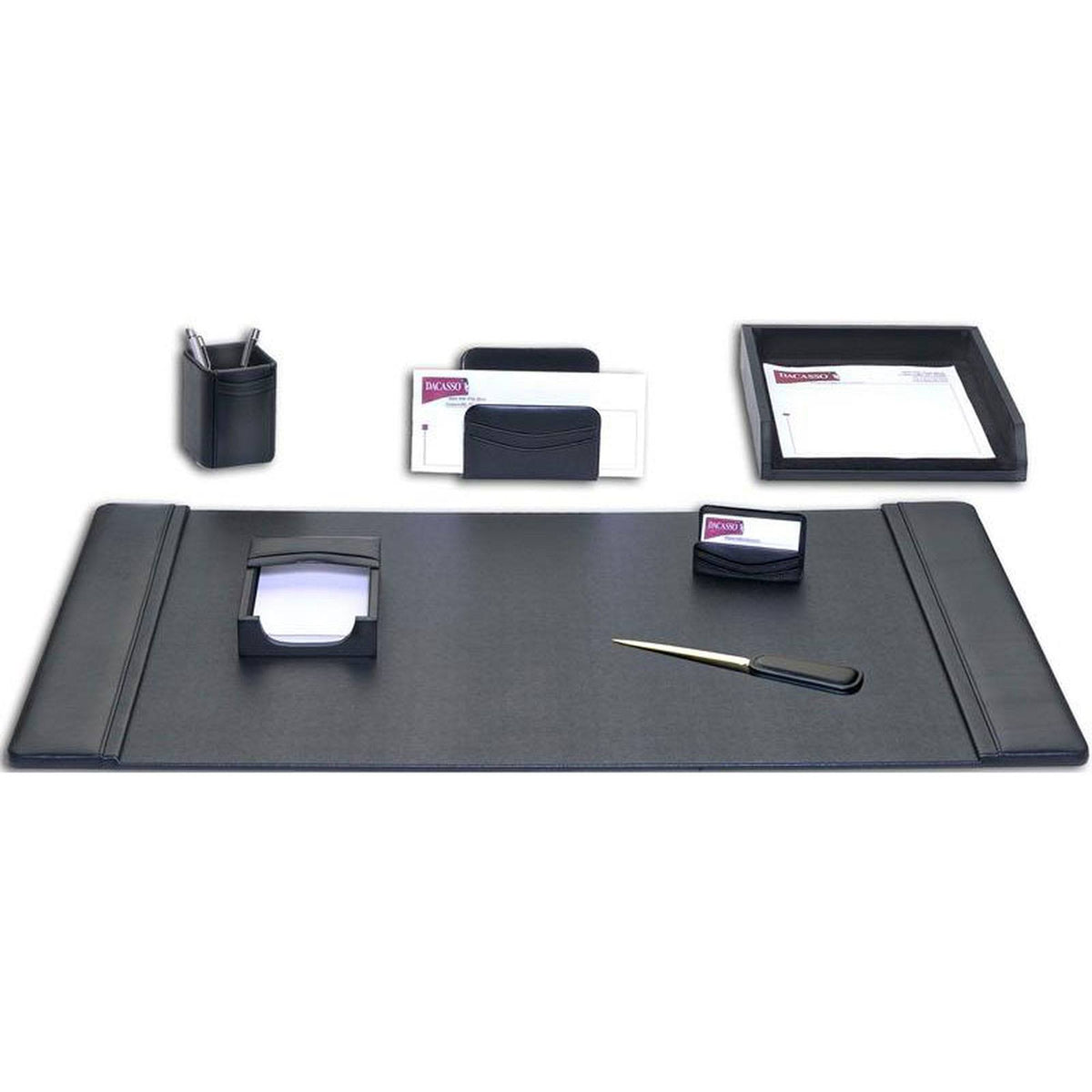 Black Leather 7-Piece Desk Set V637585