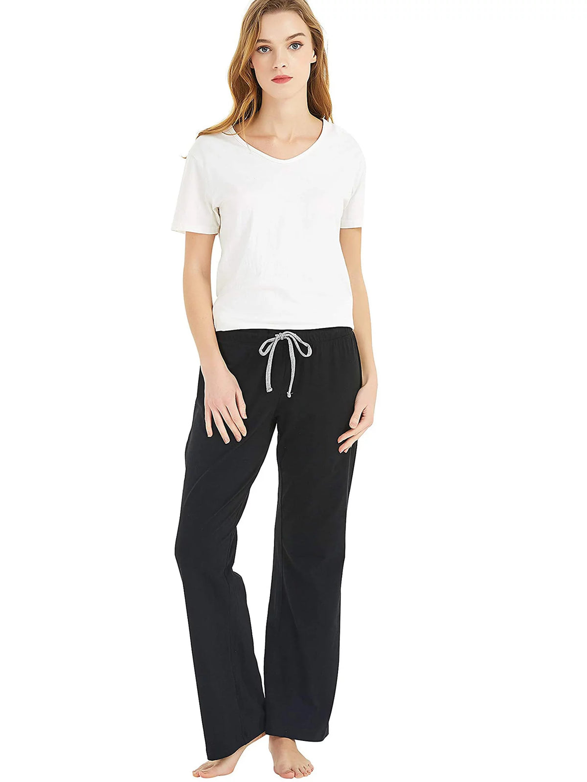 2 Pack Pajama Pants, Soft Lightweight Sleep Pj Bottoms, Black/Light Grey Mel, L R4880