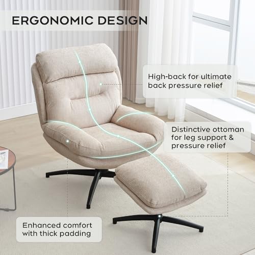 Beige Chenille Swivel Accent Chair with Ottoman R324