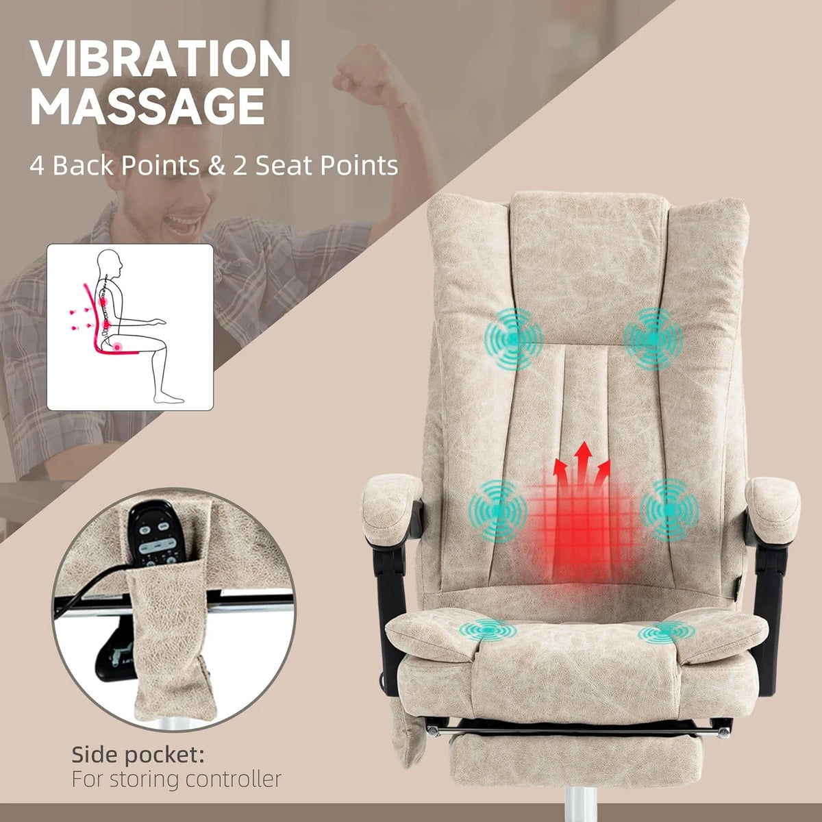 Cream White Microfiber High Back Office Chair with Massage and Footrest Q272