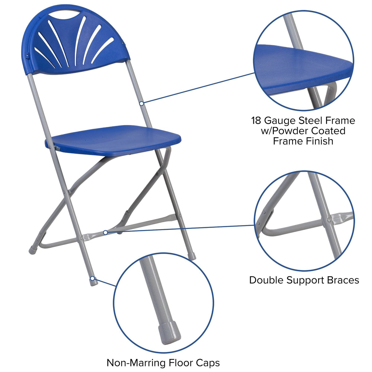 2 Pack Blue Plastic Fan Back Folding Chair I446