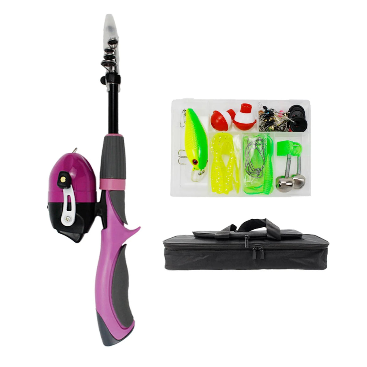 Pink Telescopic Fishing Rod and Reel Carrier Bag with Fishing Line V903759