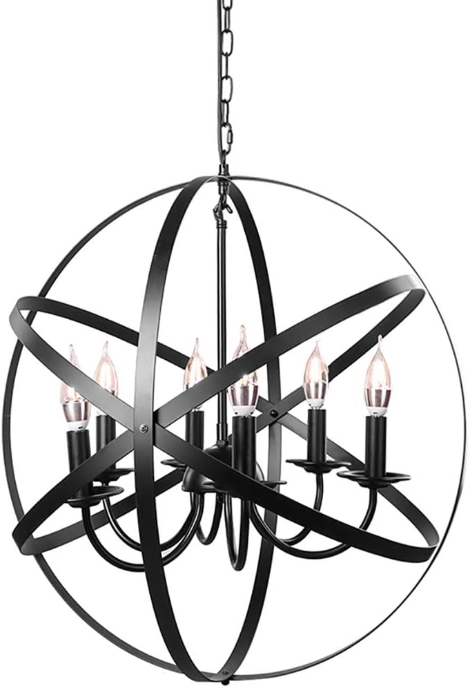 Black 6-Light Farmhouse Chandelier with Spherical Shade Q22738