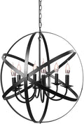 Black 6-Light Farmhouse Chandelier with Spherical Shade Q22738