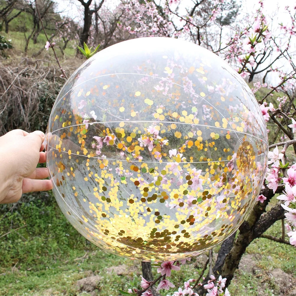 2pcs Glitter Sequin Beach Balls Inflatable PVC Ball Toys with Pumps M51698