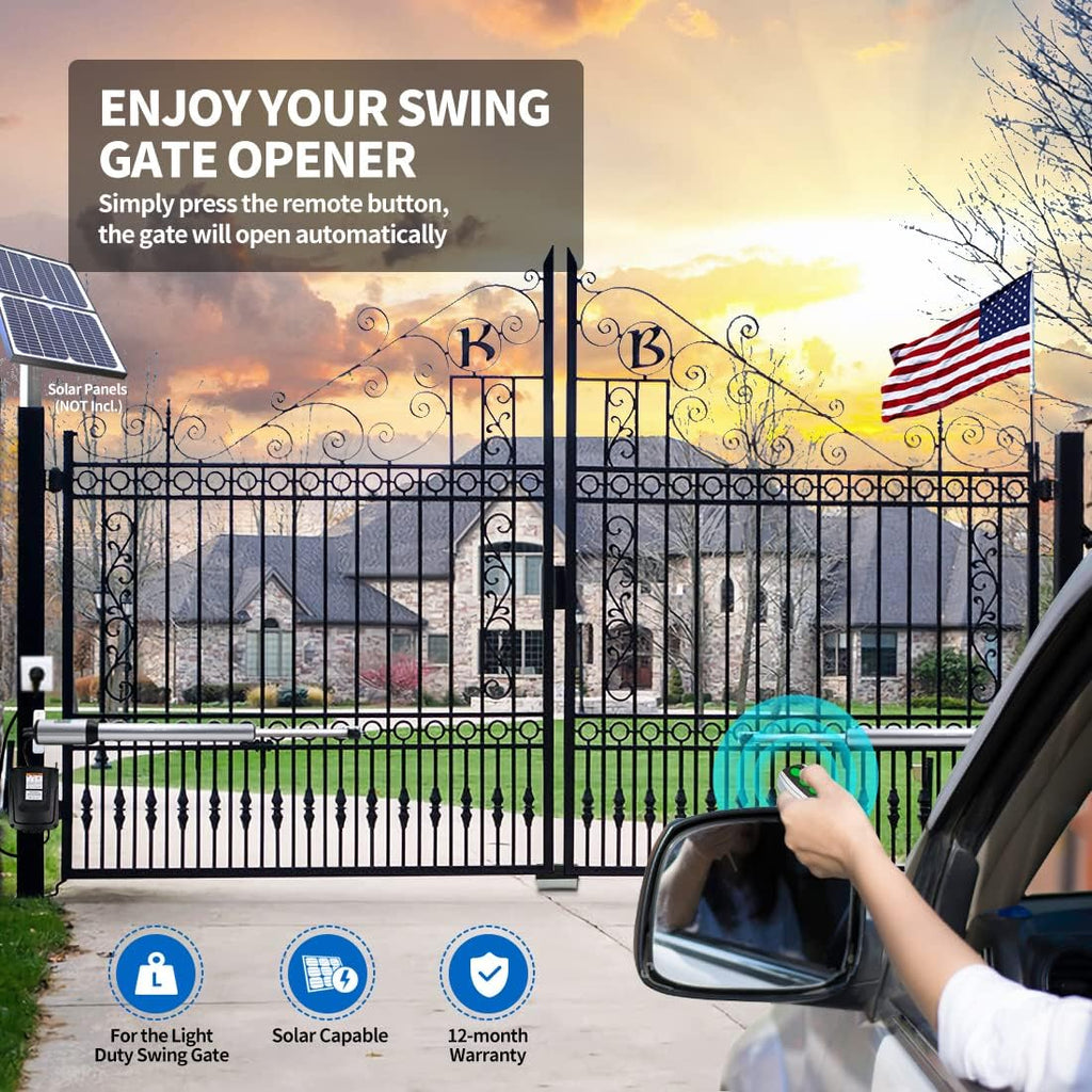 Dual Swing Gate Opener Automatic Gate Motor for Double Swing Gate Up to 12ft per Arm, Electric Driveway Gate Operator AC Powered with Remote Control Kit Solar Compatible G9969
