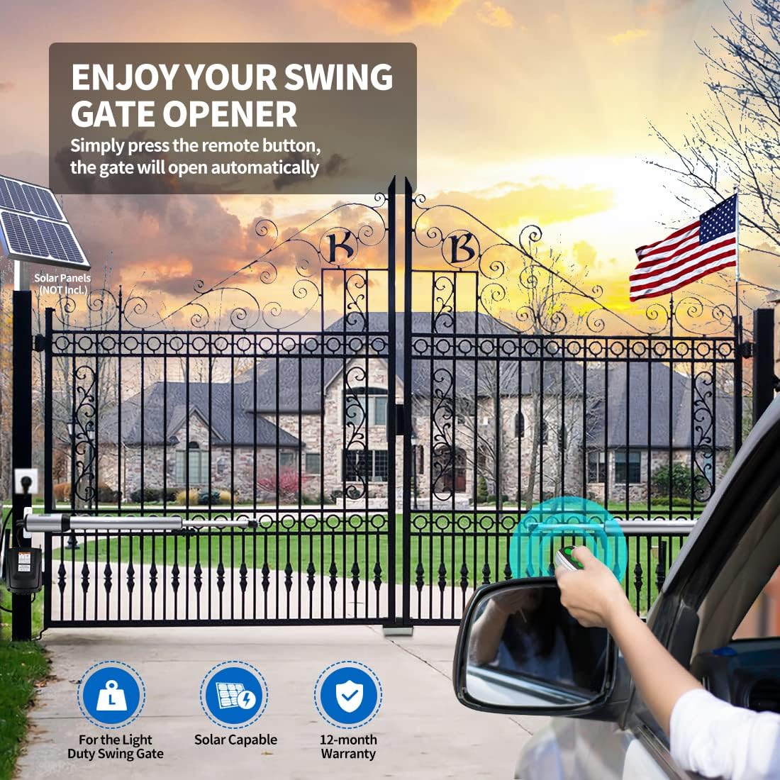 Dual Swing Gate Opener Automatic Gate Motor for Double Swing Gate Up to 12ft per Arm, Electric Driveway Gate Operator AC Powered with Remote Control Kit Solar Compatible G9969