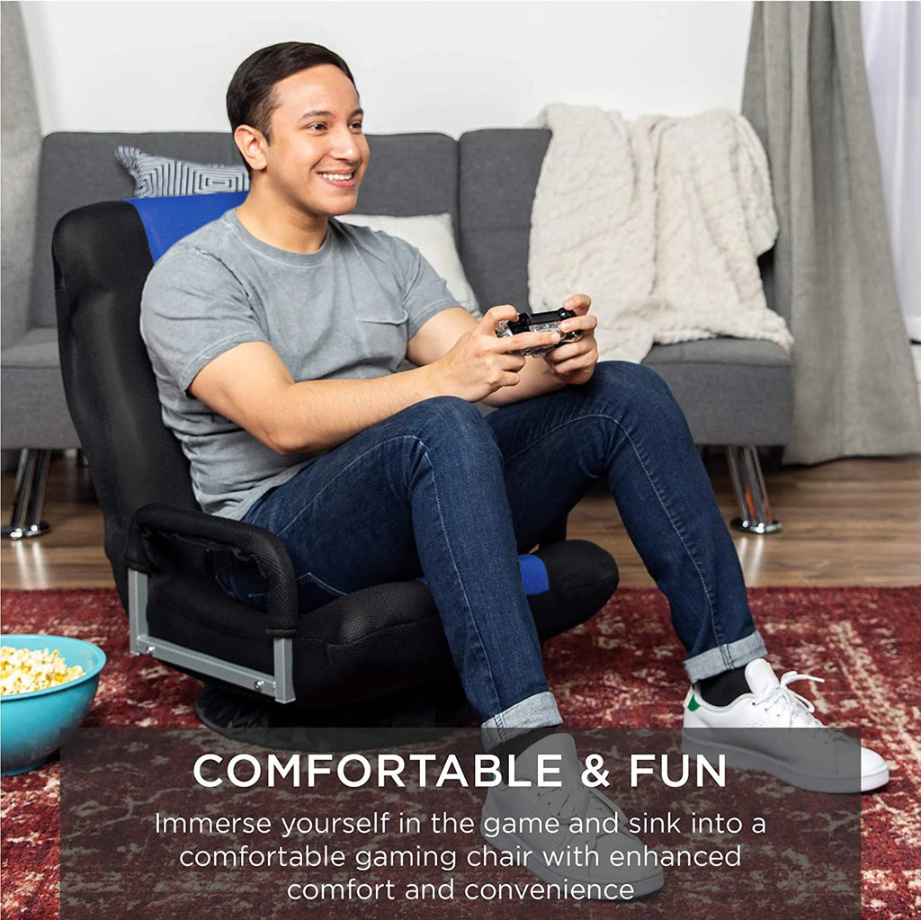 Swivel Gaming Chair with Lumbar Support, Armrest Handles, Adjustable Foldable Backrest - Black/Blue C317095