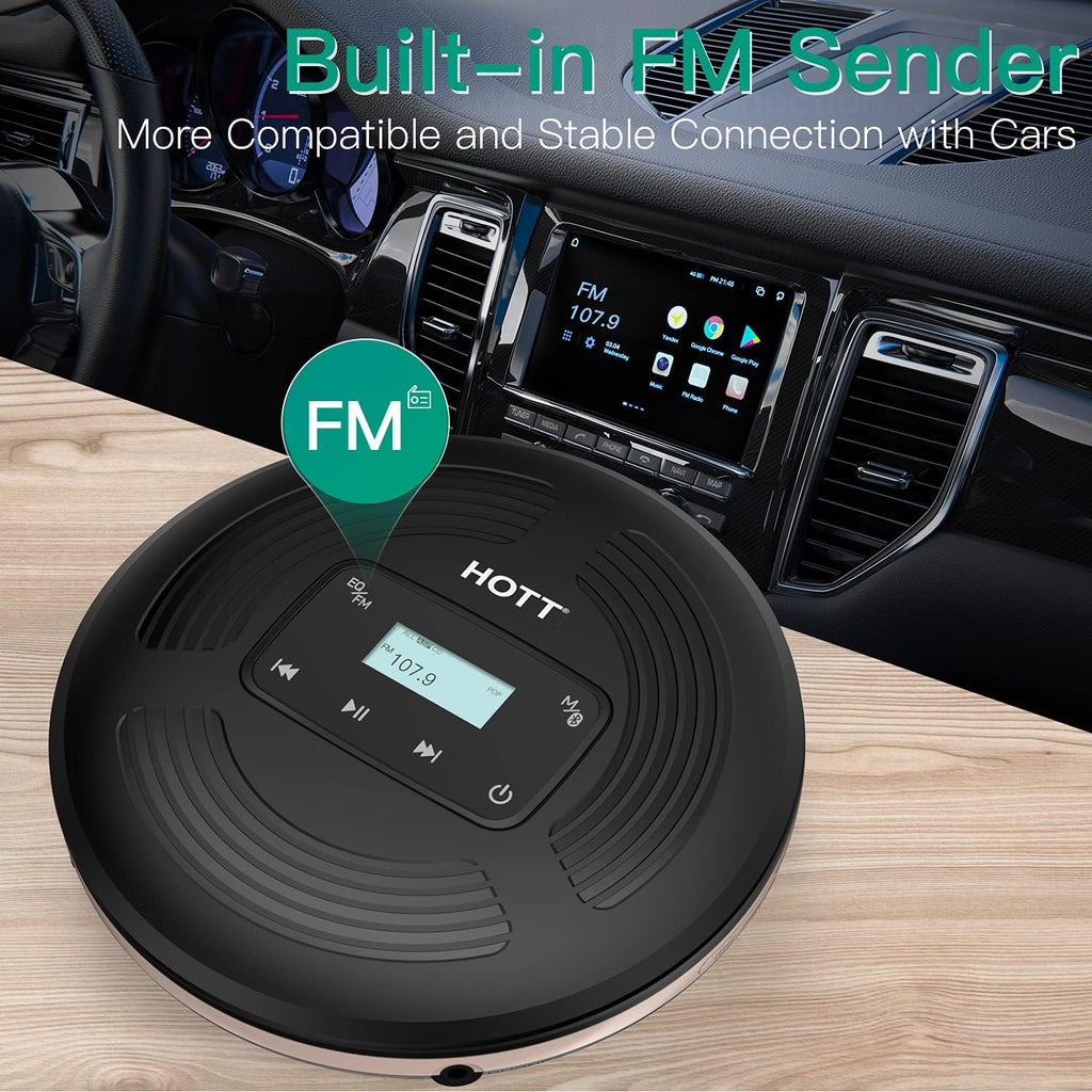 Rechargeable Portable CD Player with Bluetooth FM Transmitter Black Y704514