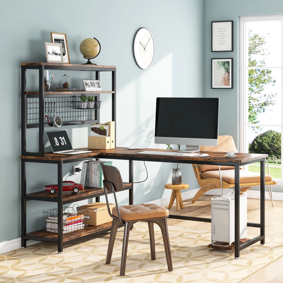 55" Computer Desk with Hutch & Bookshelf (Brown) Z687