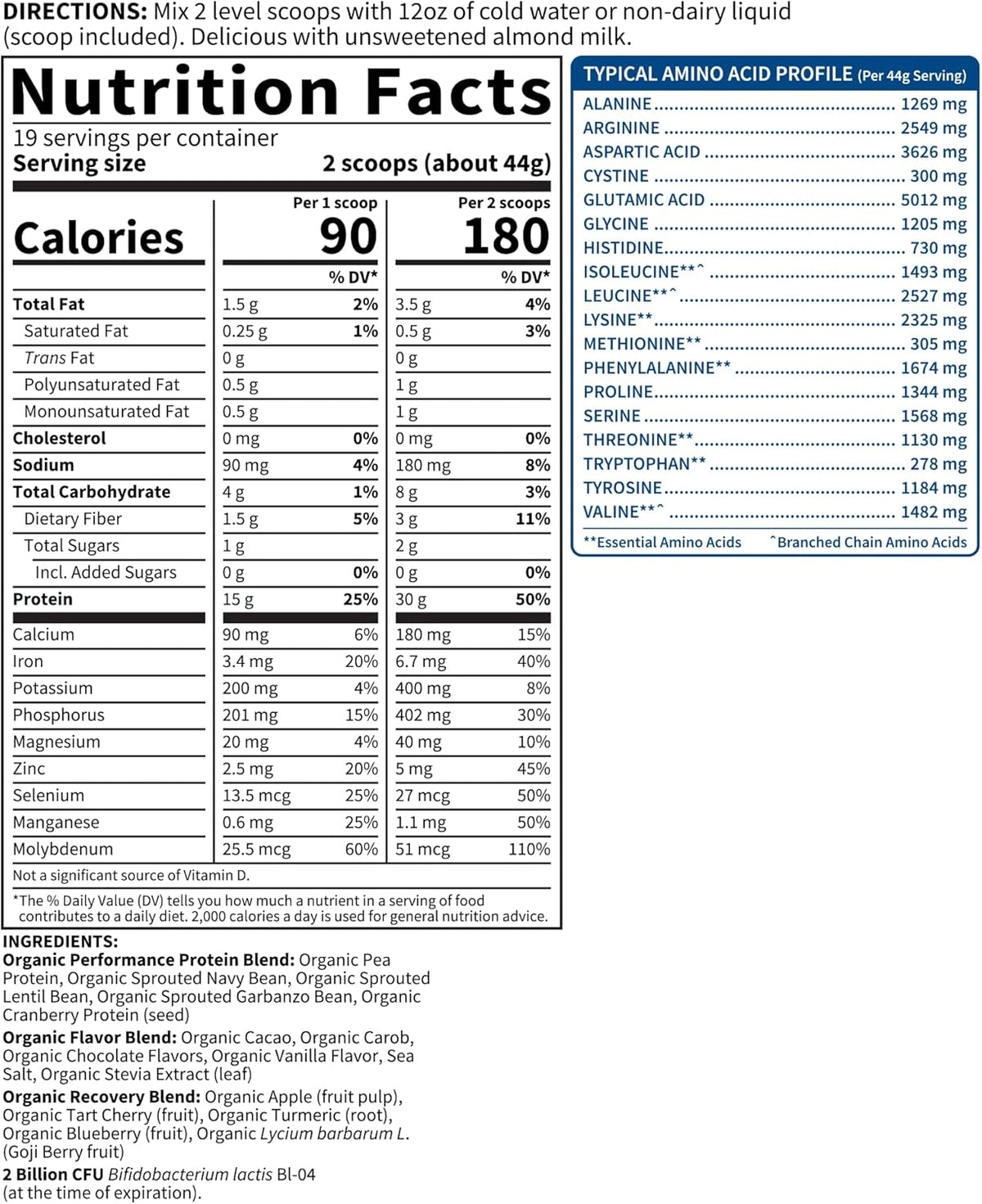 Organic Vegan Chocolate Plant Protein Powder, 19 Servings Pack of 2 W8334