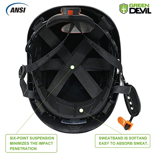 Safety Helmet Hard Hat with Visor and Ear Protection Adjustable Lightweight Vented ABS Work Helmet 6-Point Suspension D411