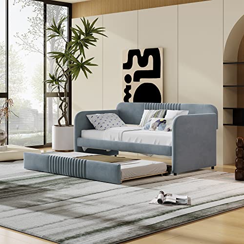 Twin Size Upholstered Daybed with 2 Storage Drawers Velvet L378