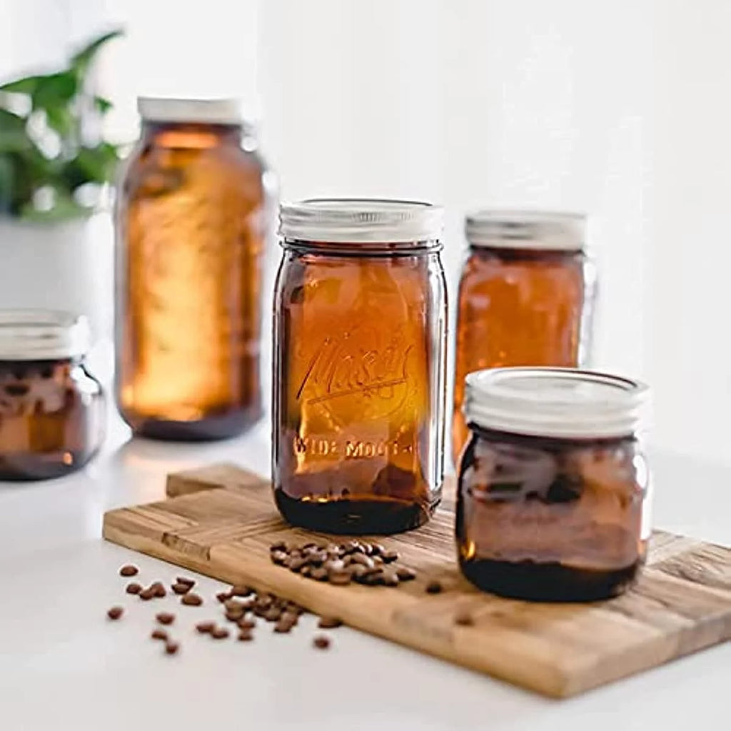 4 Pack 32Oz Amber Wide Mouth Glass Mason Jars with Airtight Lids and Bands Z78389