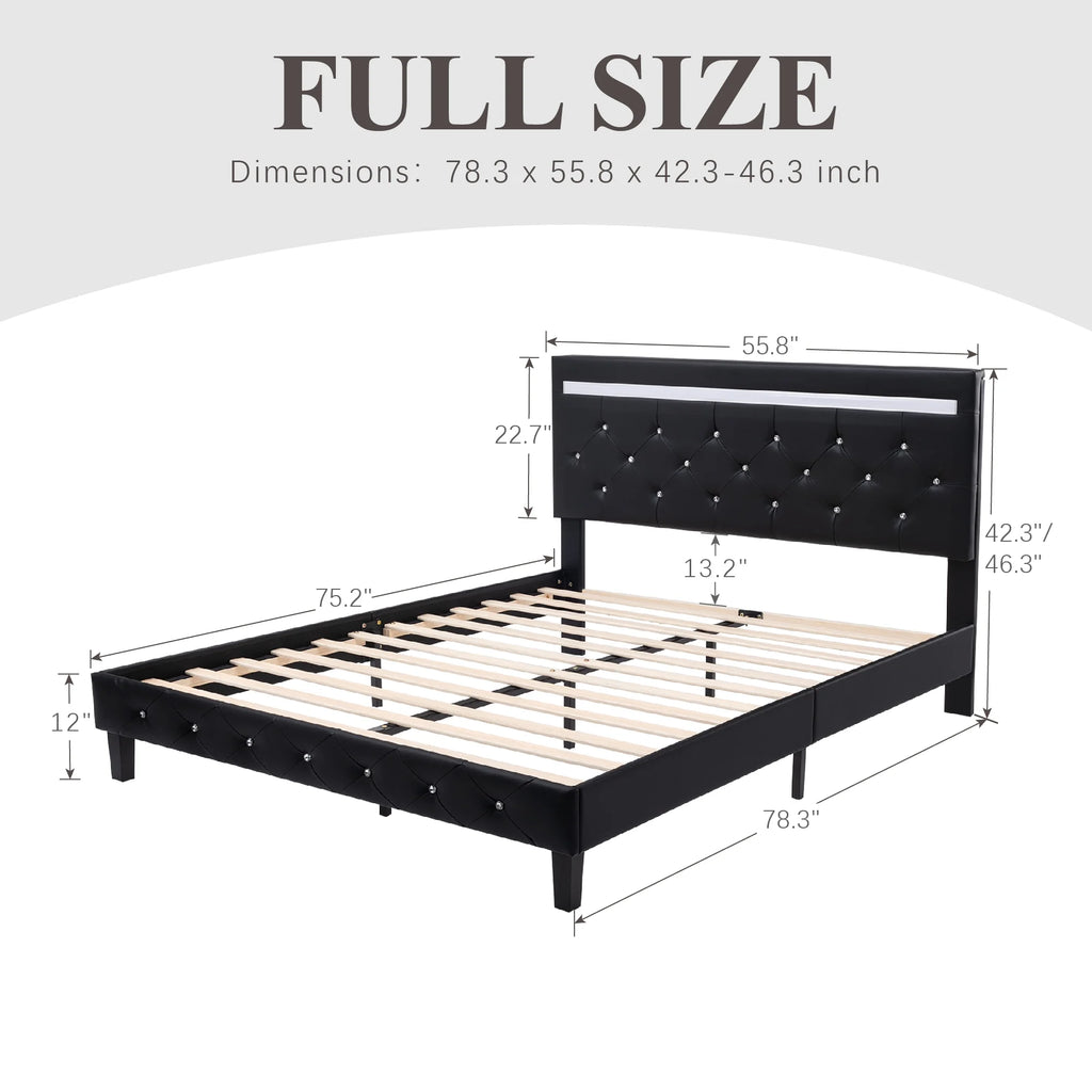 Full Size LED Leather Bed Frame with Headboard O356406