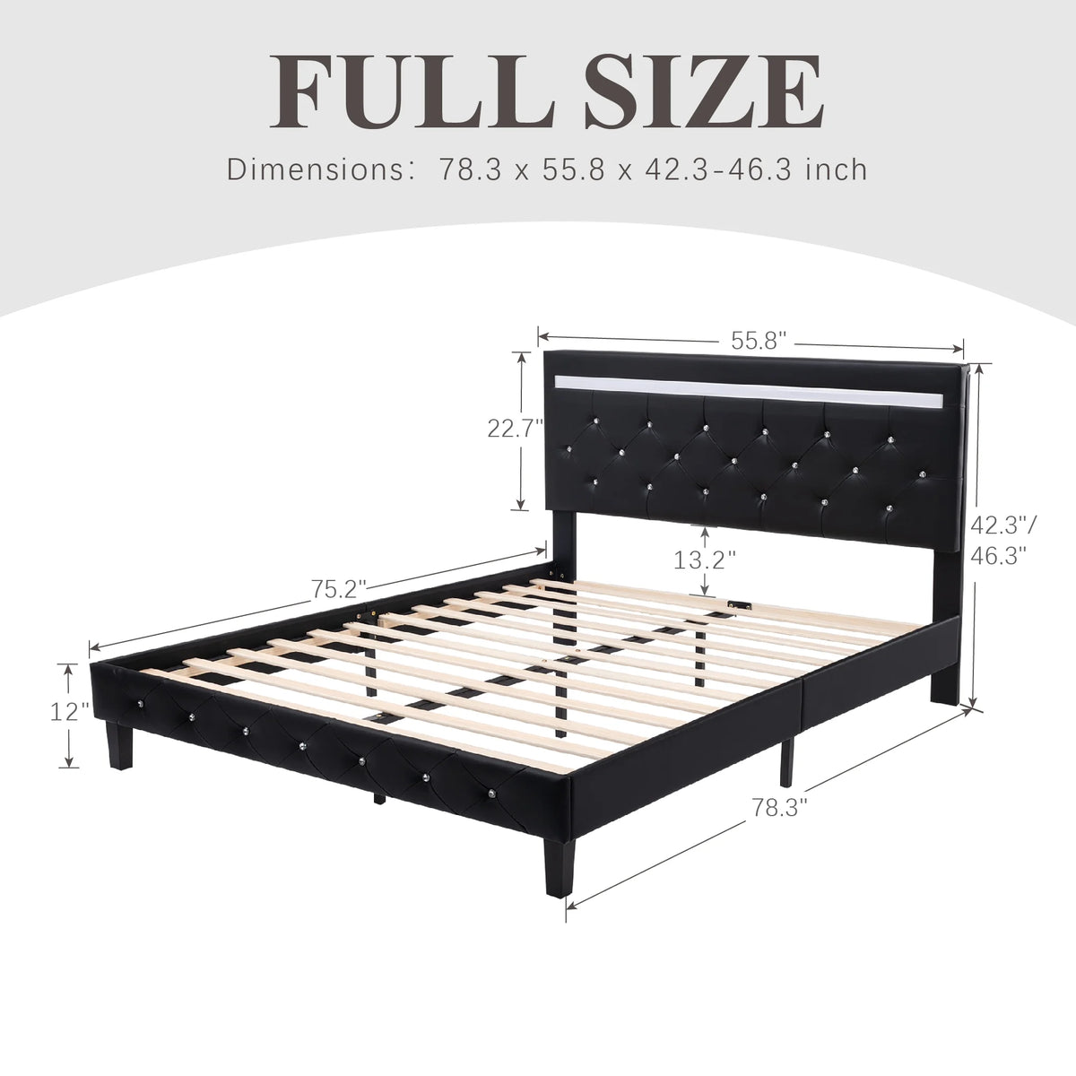 Full Size LED Leather Bed Frame with Headboard O356406