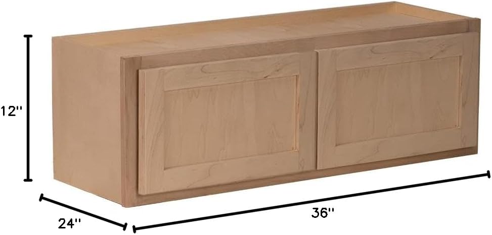 Raw Maple 24" D x 36" W x 12" H Shaker Style Hardwood Wall Kitchen Cabinets P6982