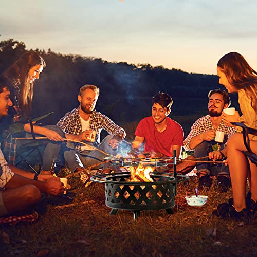 2 in 1 Wood Burning Fire Pit with Mesh Spark Screen Doors O885