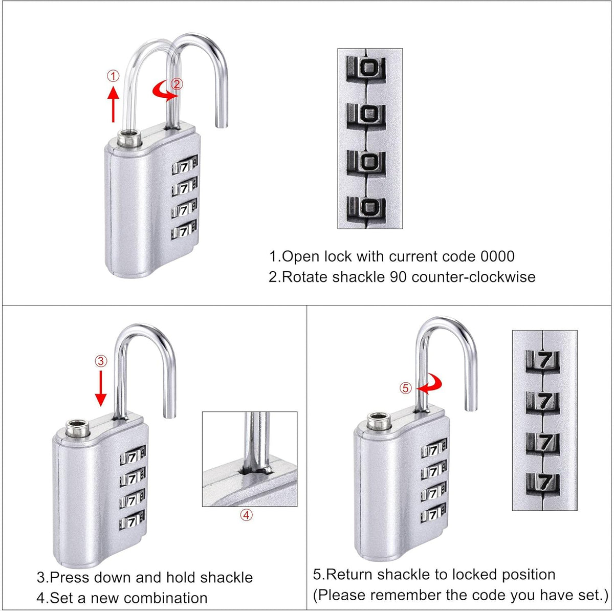 4 Digit Combination Padlock with Key Zinc Alloy Pack of 2 C57144