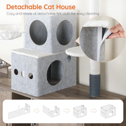 Greige 63.4" Tall Cat Tree with Dual Litter Box Enclosure Q225