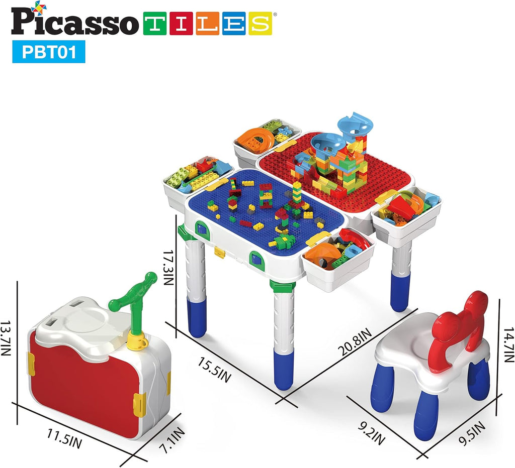 Kids Play Table & Chair Set with Storage, 331pcs Building Blocks and Marble Run Z636
