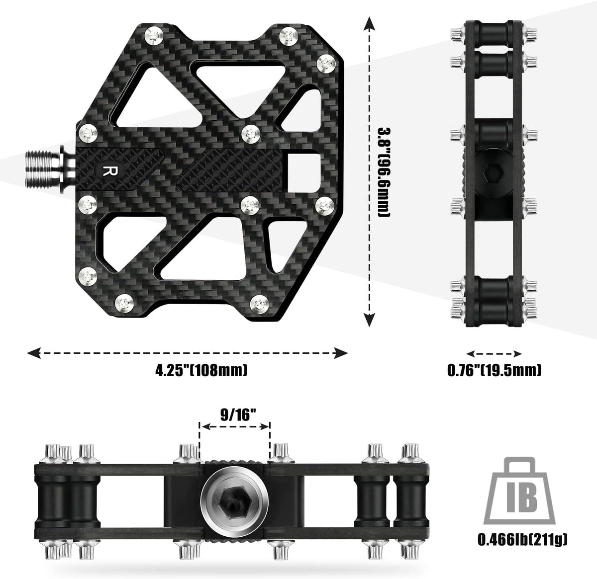 Carbon Fiber 3 Sealed Bearing Mountain Bike Pedals Z3007
