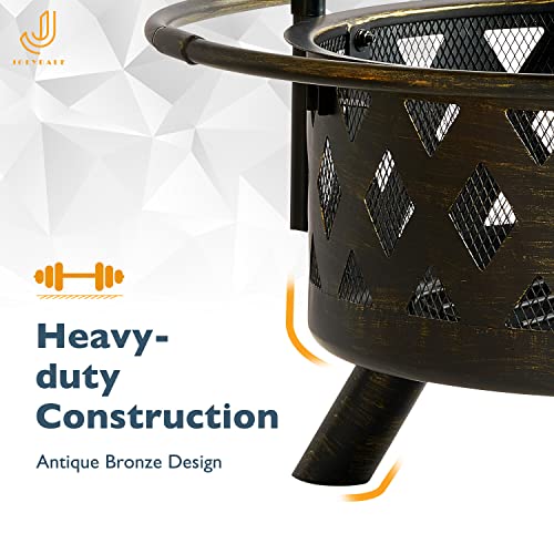 2 in 1 Wood Burning Fire Pit with Mesh Spark Screen Doors O885